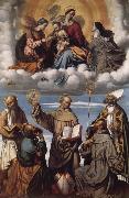 MORETTO da Brescia Saint Bernardino with Saints Jerome,Joseph,Francis and Nicholas of Bari,Virgin and Child in Glory with Saints Catherine of Alexandria and Clare Germany oil painting artist